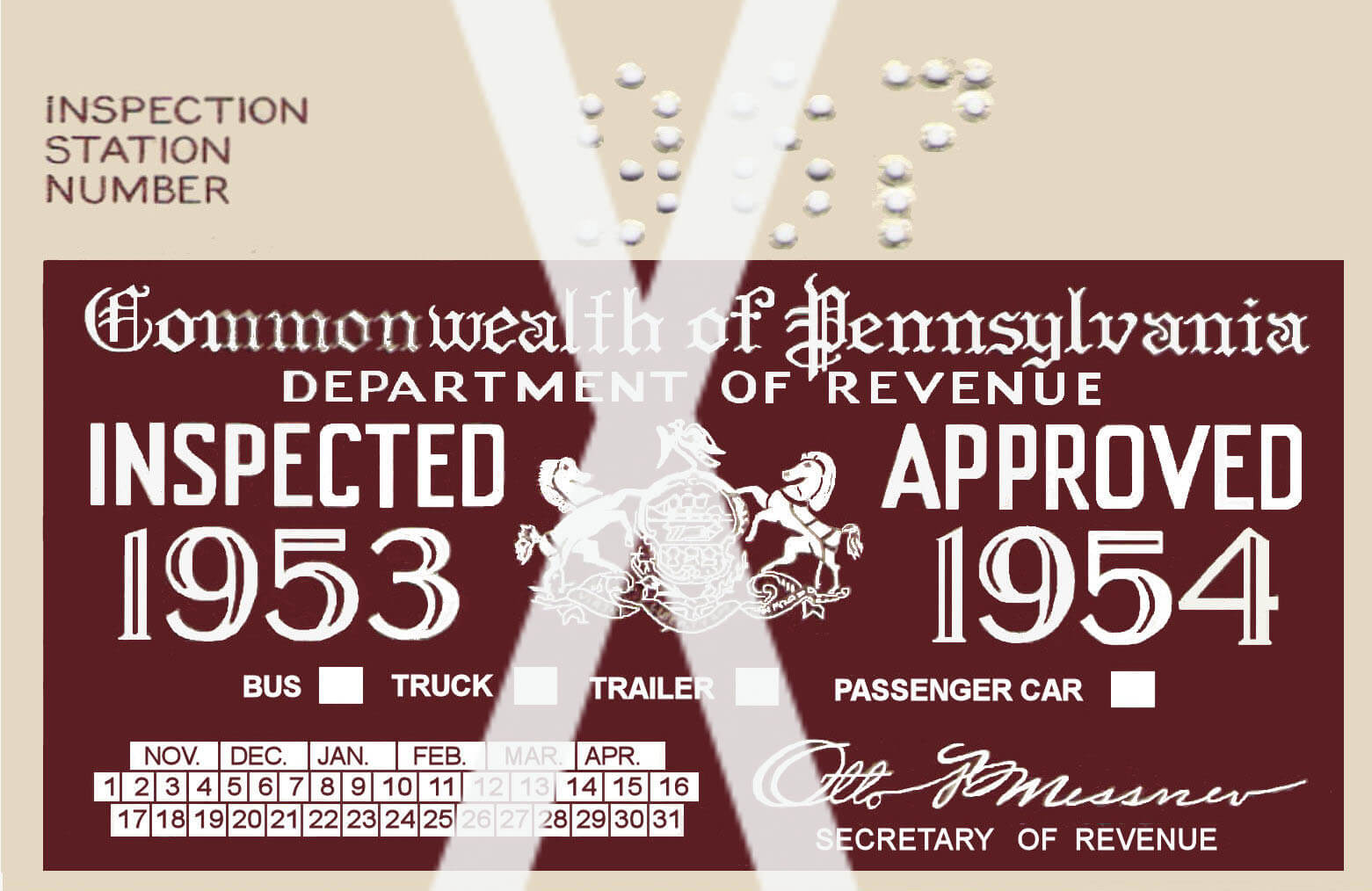 (image for) 1953-54 Pennsylvania Inspection Sticker